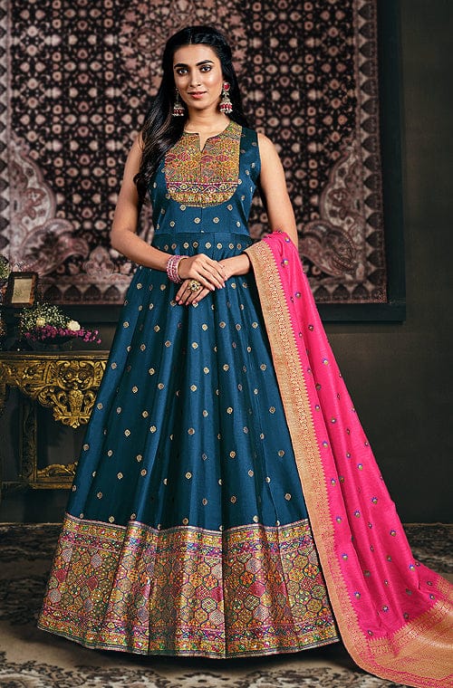 Buy Sky Blue Super Silk Anarkali Dress | Appelle Fashion